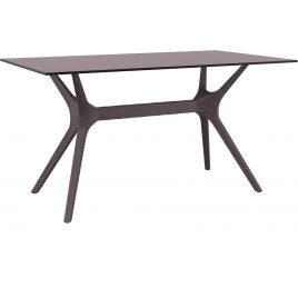 Stôl Ibiza z vysokokvalitného materiálu, umelého ratanu a laminátu pre 4 až 6 osôb v hnedej farbe.