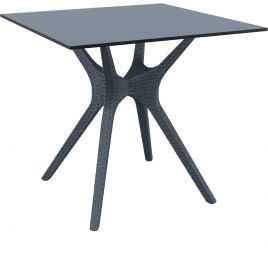 Záhradný stôl Ibiza 80 z vysokokvalitného materiálu, umelého ratanu a laminátu v šedej farbe.