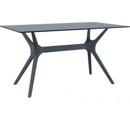 Stôl Ibiza z vysokokvalitného materiálu, umelého ratanu a laminátu pre 4 až 6 osôb v šedej farbe.